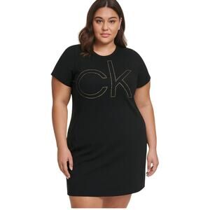 Calvin Klein NWT 3Xb Plus T Shirt Dress Embellished Black Stretchy Casual